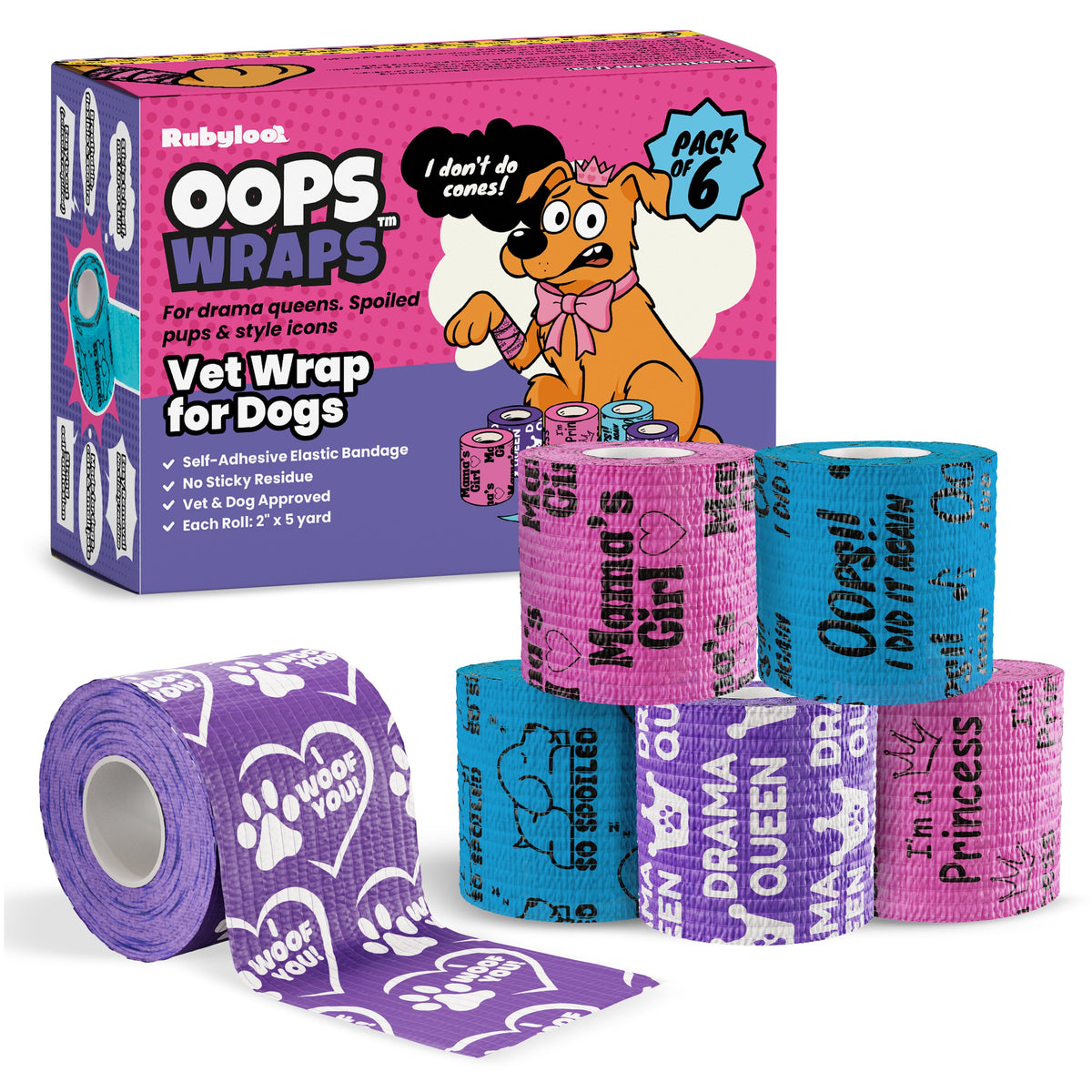 Self-Adhering Dog First-Aid Wraps – 6 or 12 Pack