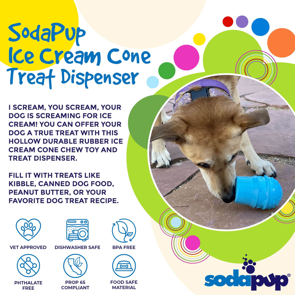 Ice Cream Cone Rubber Treat Toy for Dogs