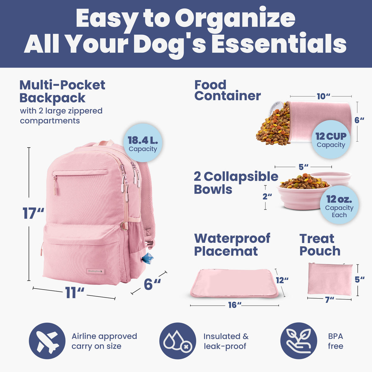 Hands-Free Dog Travel Backpack with Bowls