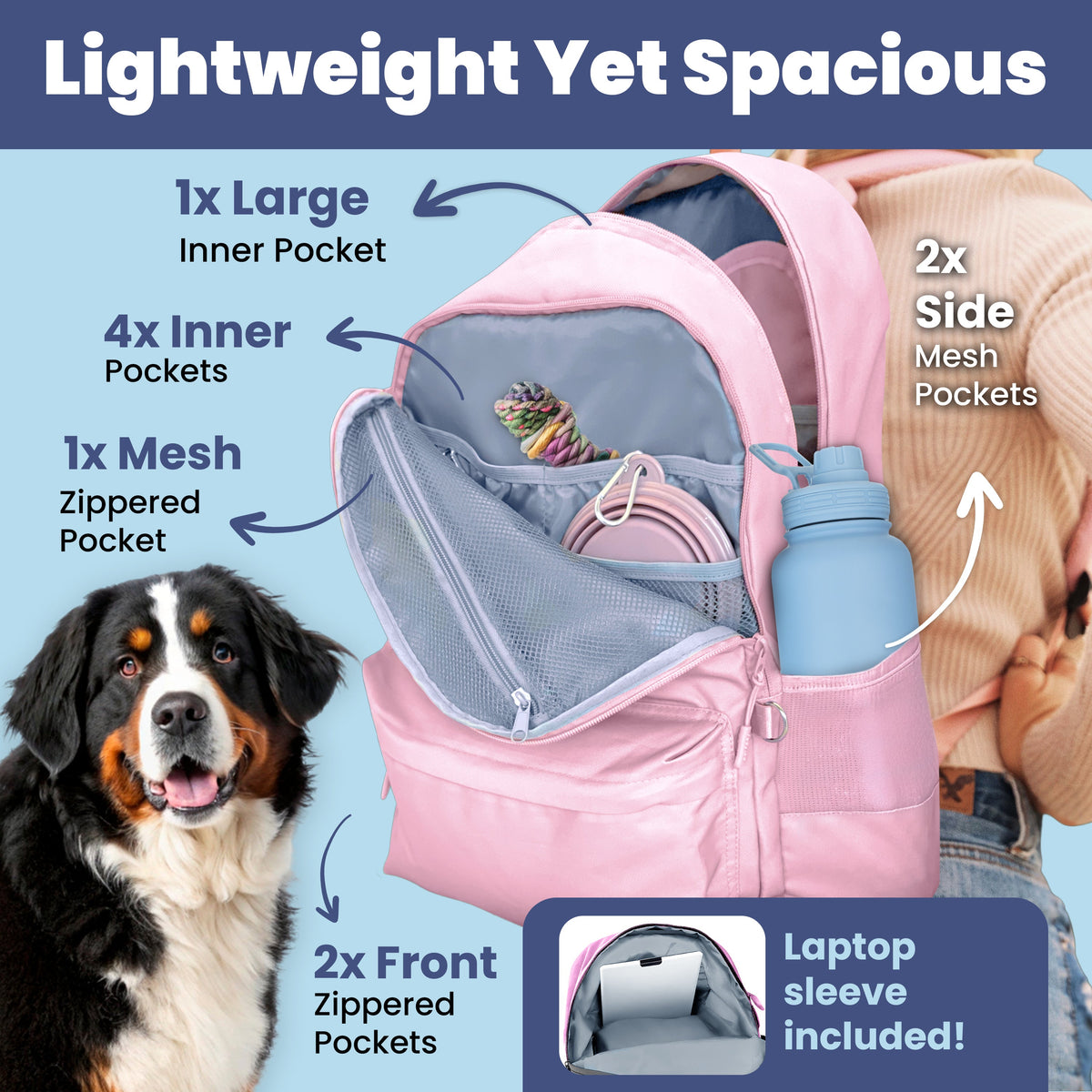 Hands-Free Dog Travel Backpack with Bowls