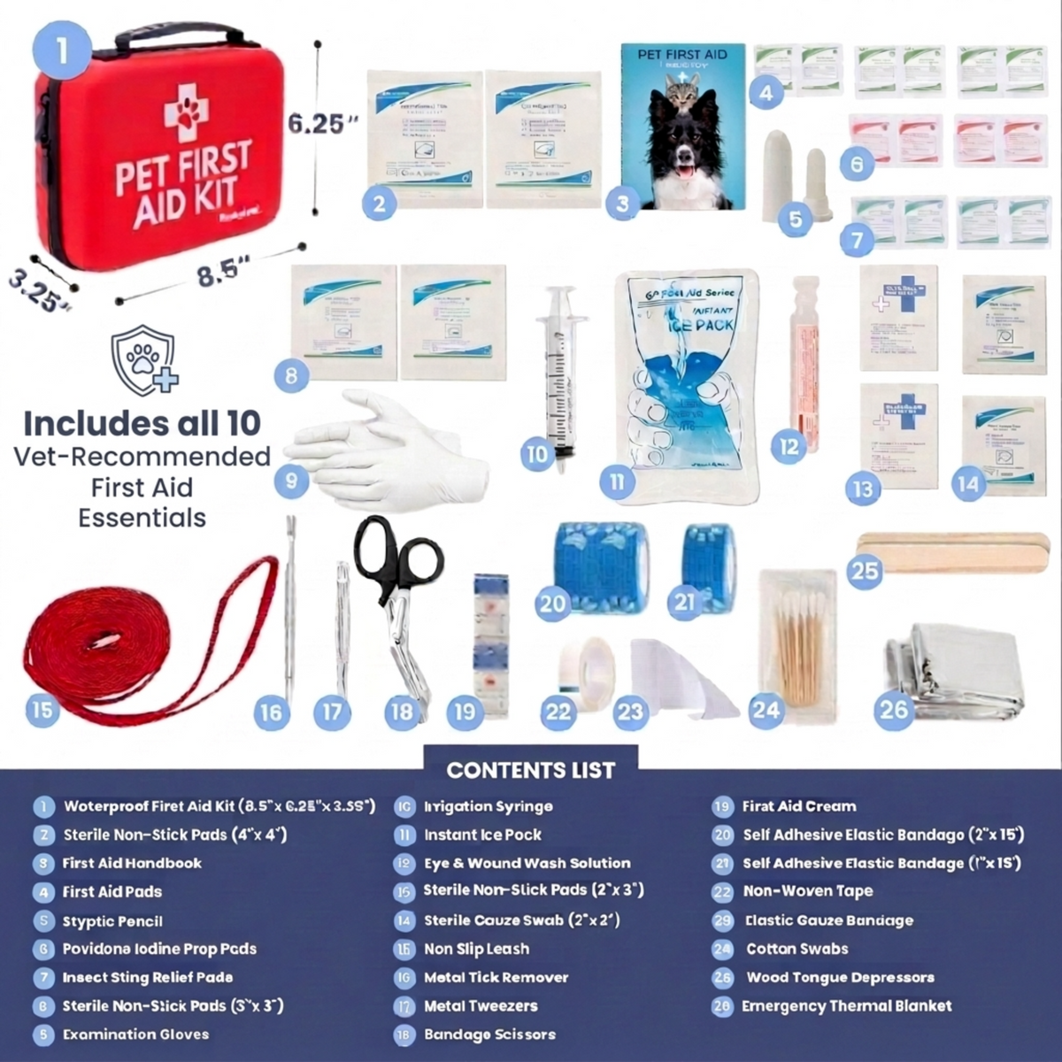 Portable Pet First Aid Kit for Dogs & Cats