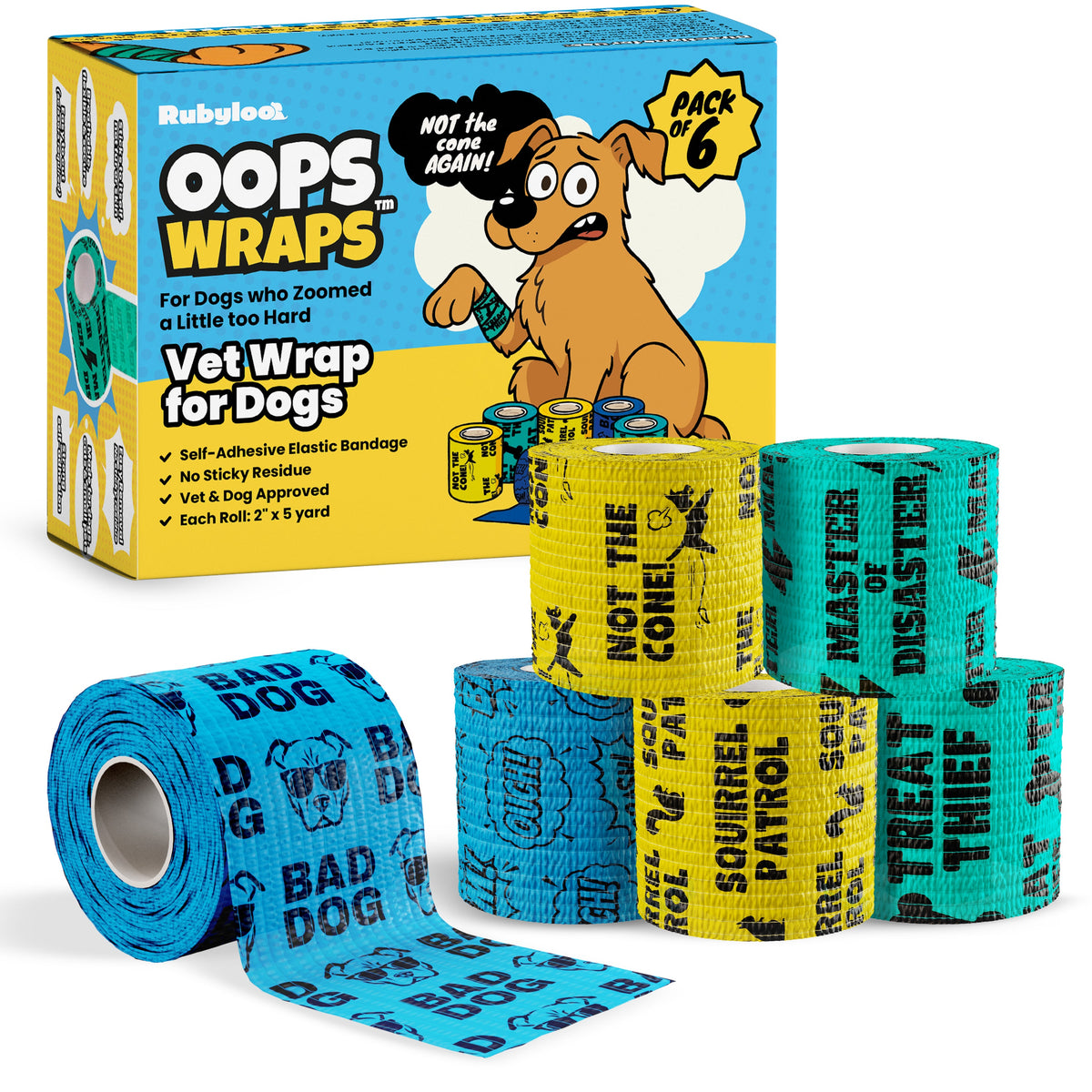 Self-Adhering Dog First-Aid Wraps – 6 or 12 Pack