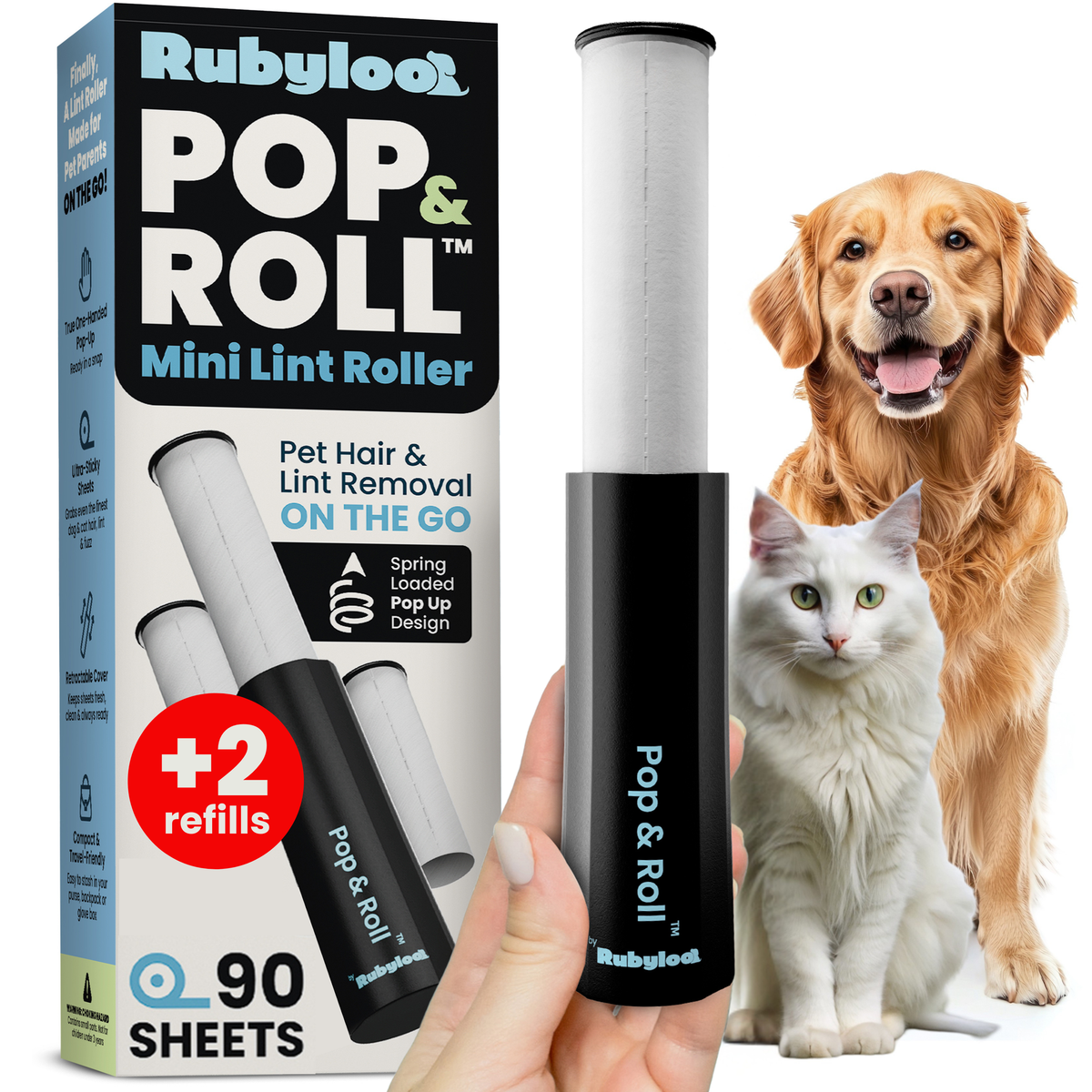 Compact pet hair lint roller with replacement refills