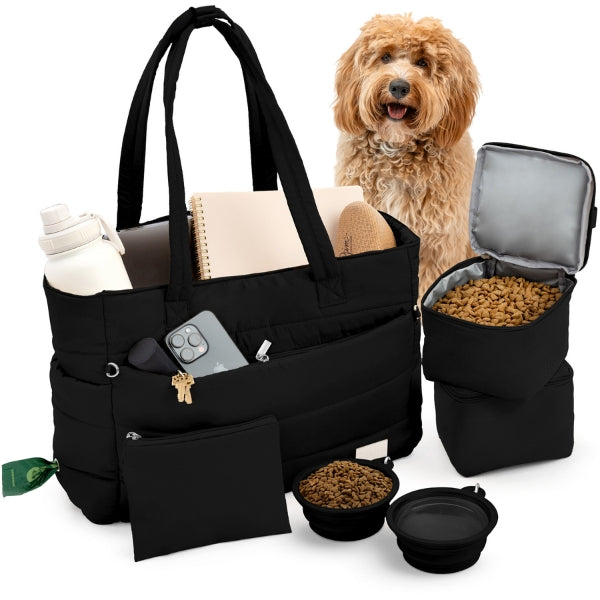 Puffer dog travel tote for carrying pet supplies