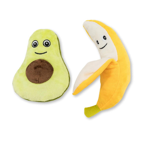 Avocado & Banana Plush Dog Toy Set with Squeakers & Crinkle