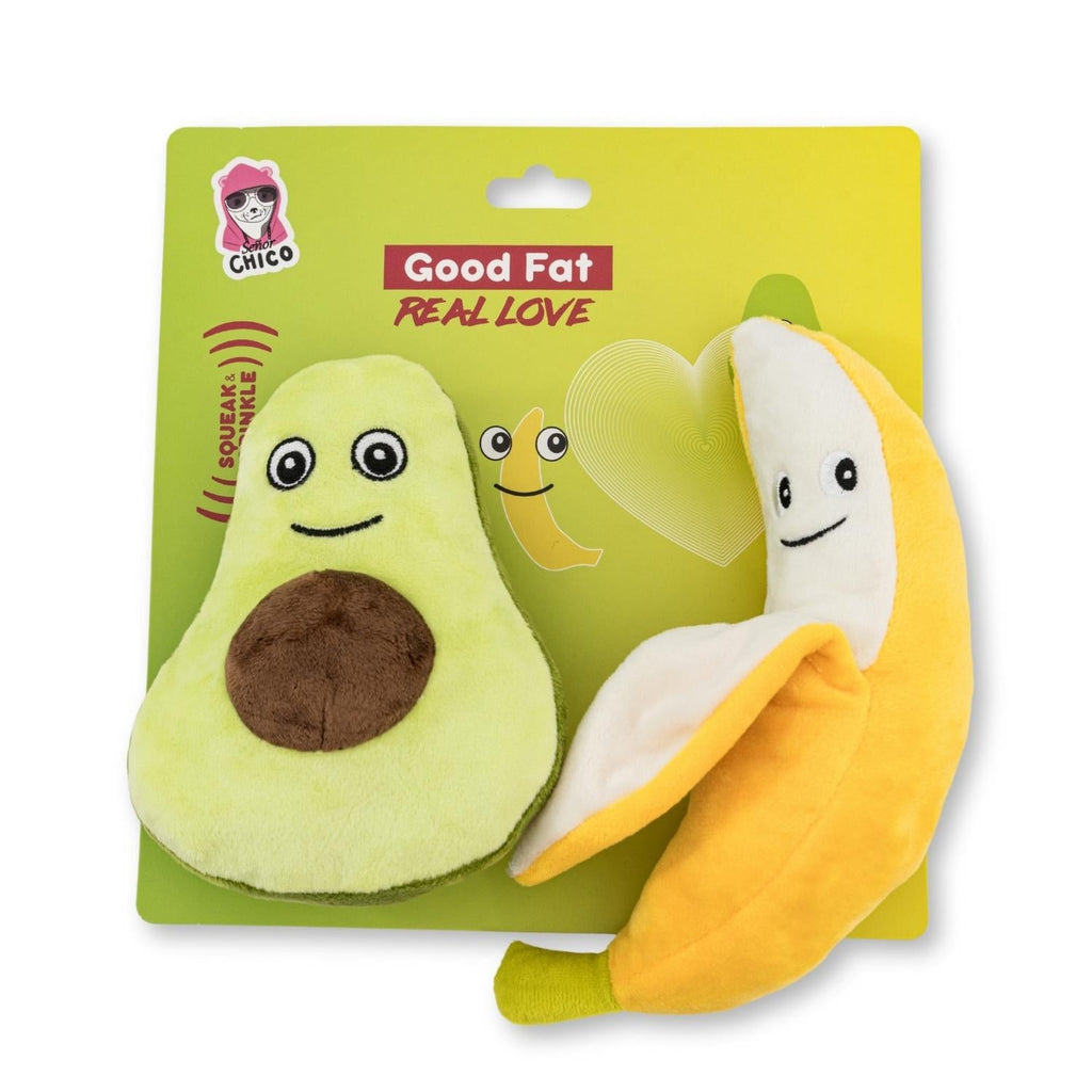 Avocado & Banana Plush Dog Toy Set with Squeakers & Crinkle
