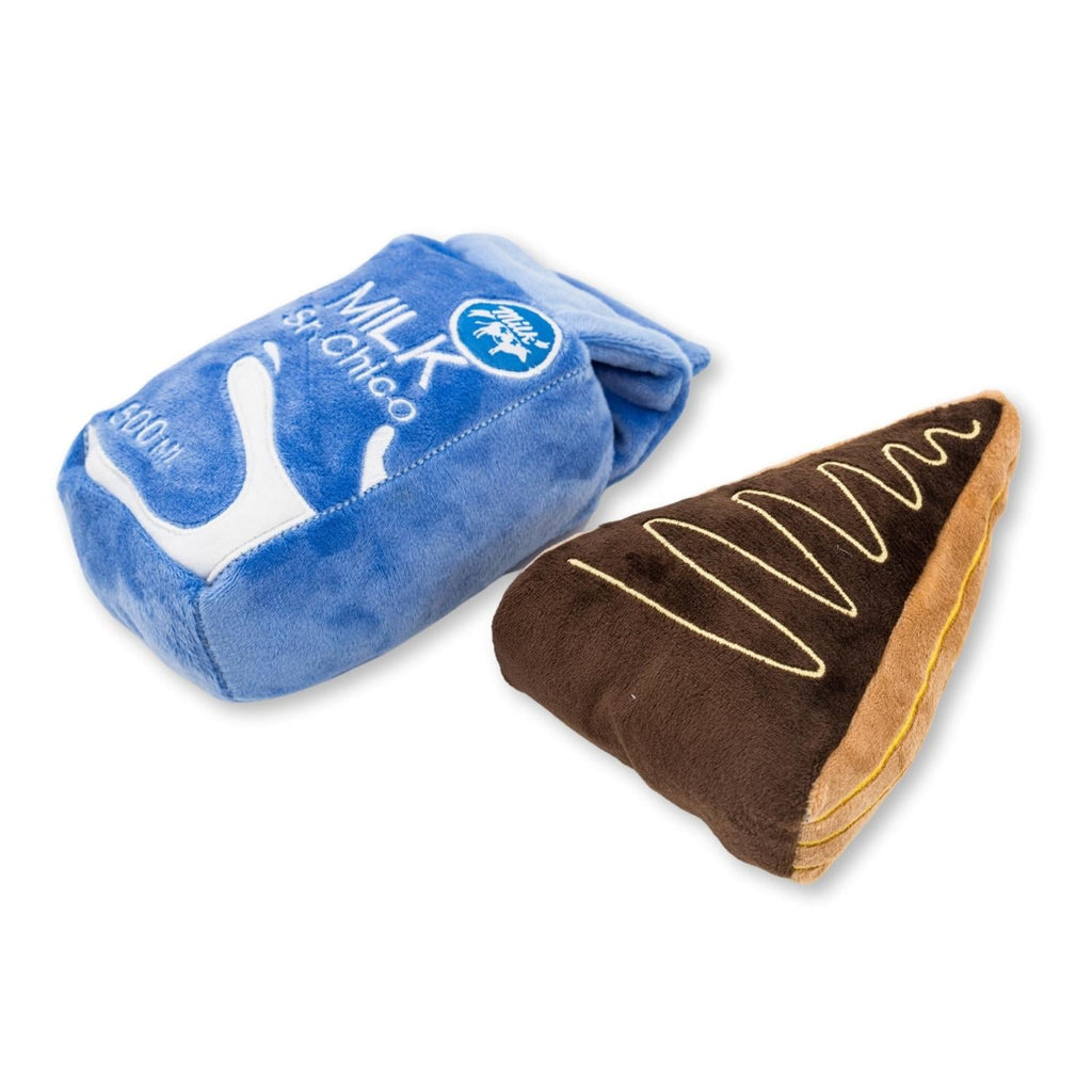 Cake Slice & Milk Plush Dog Toy Set, Squeakers & Crinkle Paper