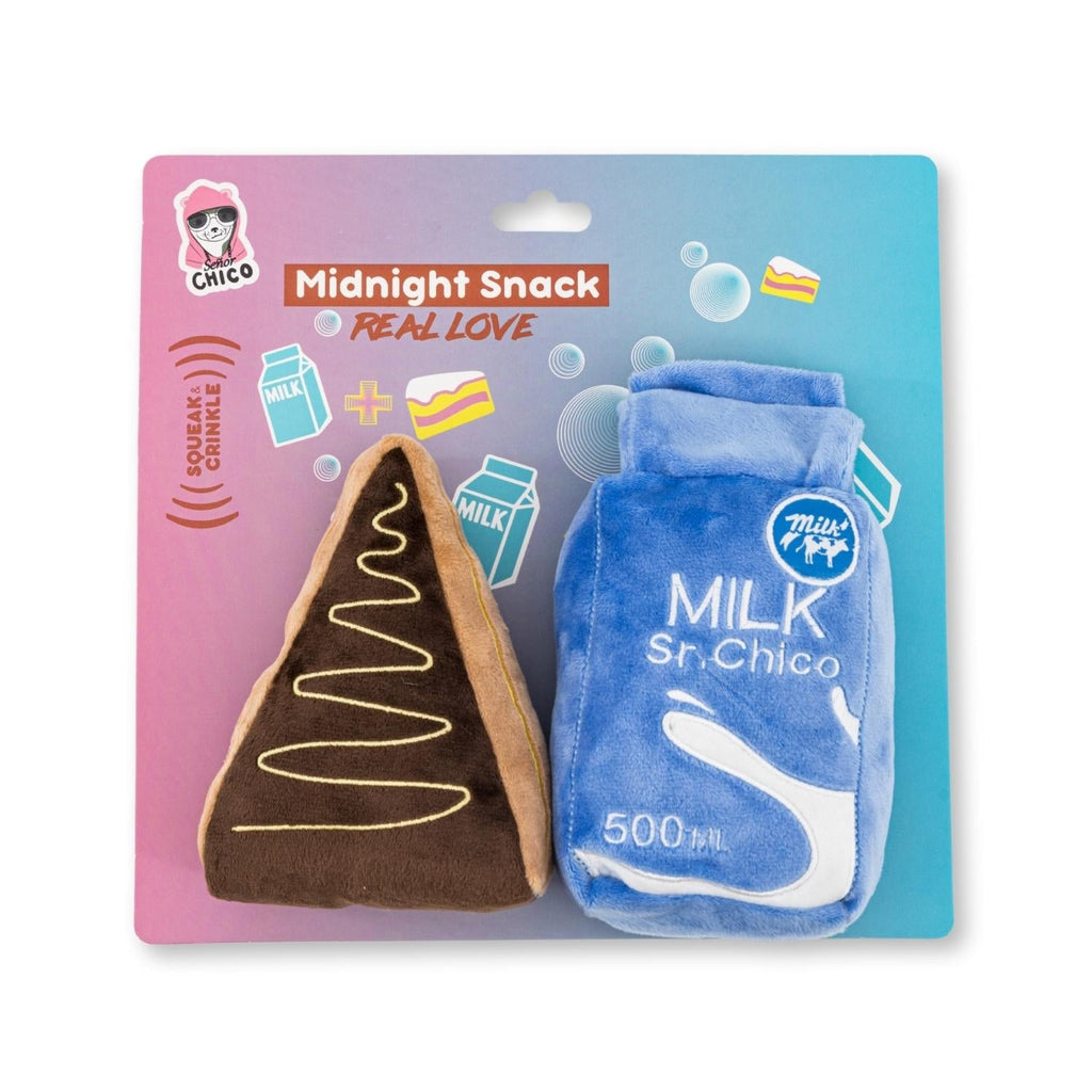 Cake Slice & Milk Plush Dog Toy Set, Squeakers & Crinkle Paper