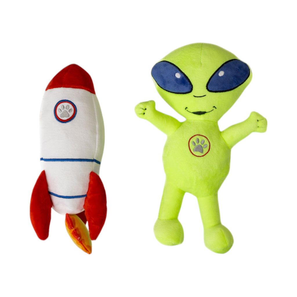 Space Alien & Rocket Plush Dog Toy Set, Squeakers & Crinkle Paper