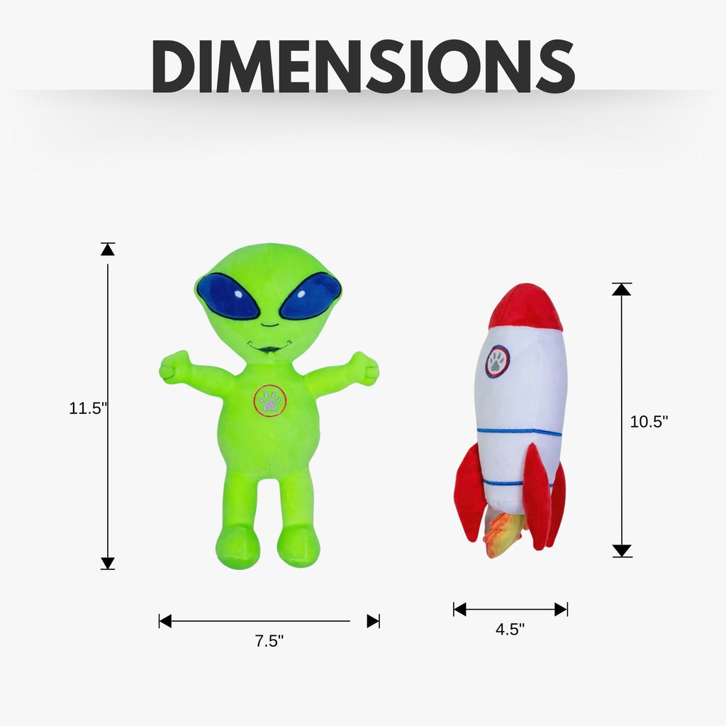 Space Alien & Rocket Plush Dog Toy Set, Squeakers & Crinkle Paper